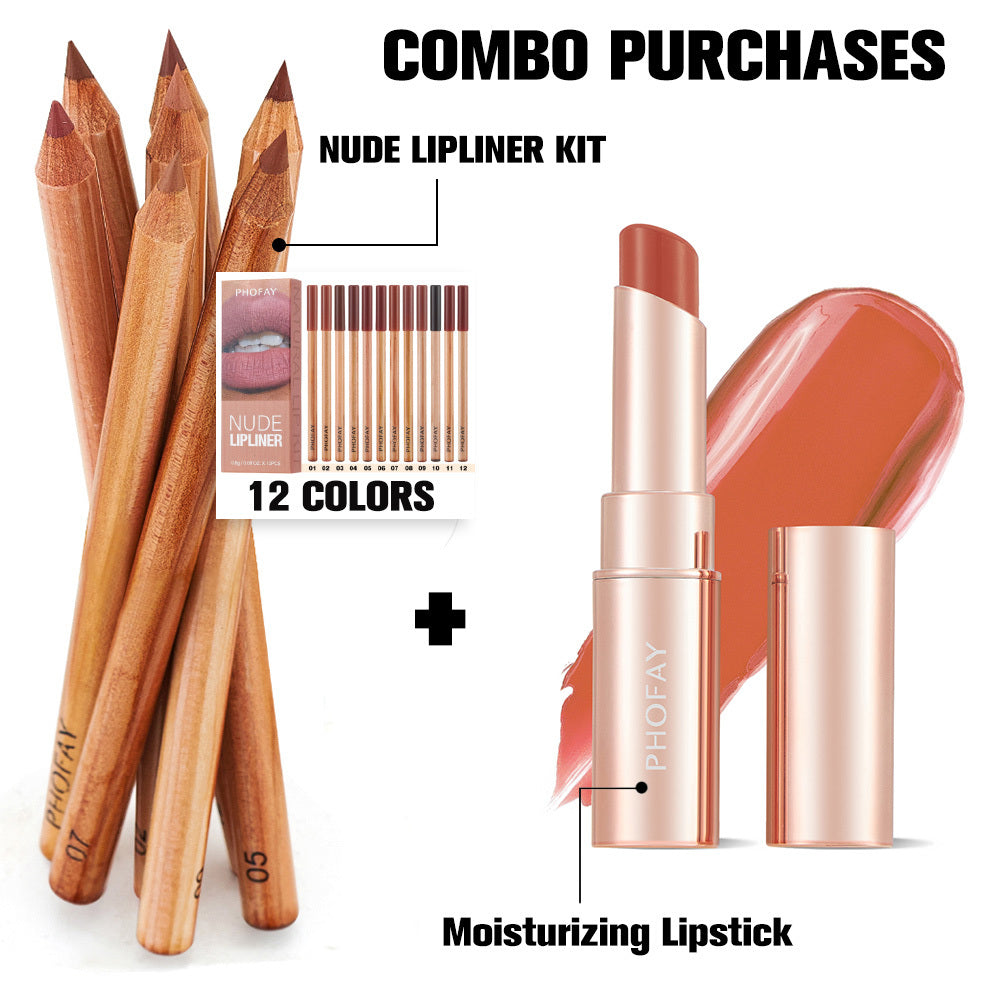 PHOFAY Nude Lipliner Kit And Volumizing Mascara