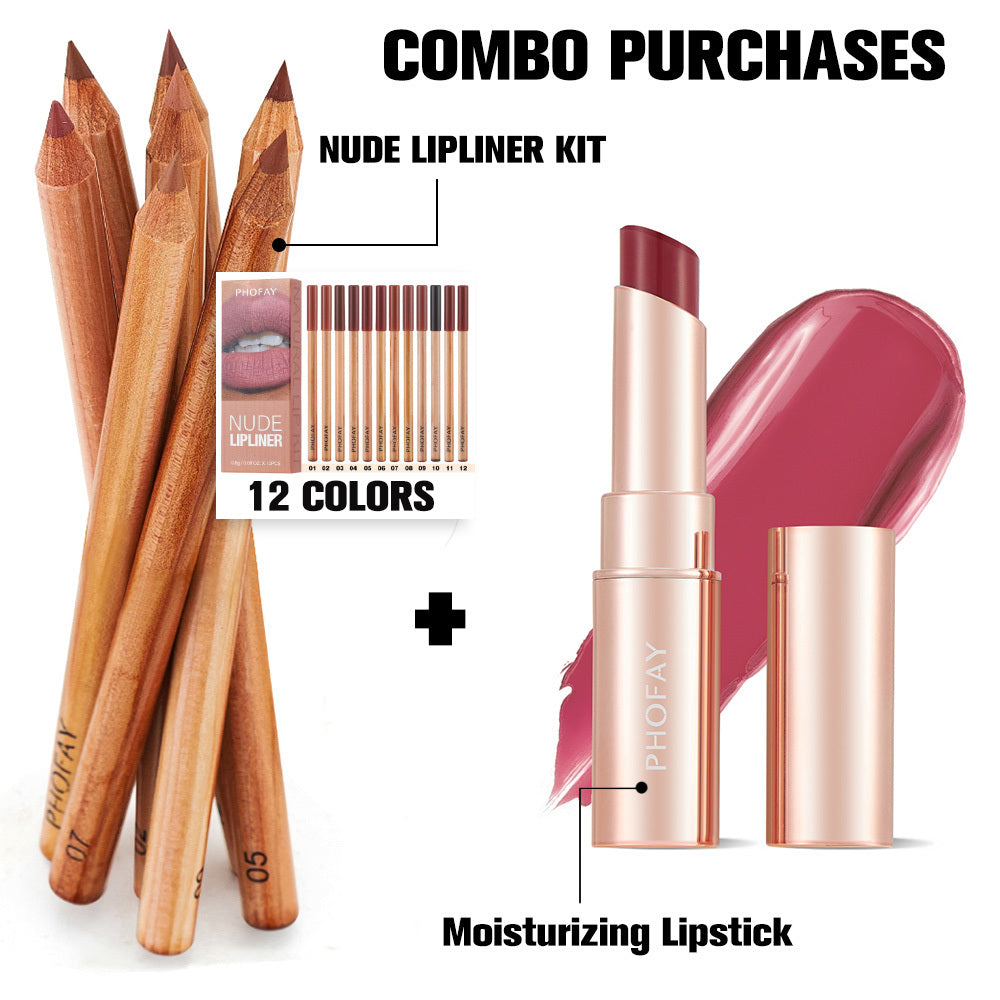 PHOFAY Nude Lipliner Kit And Volumizing Mascara