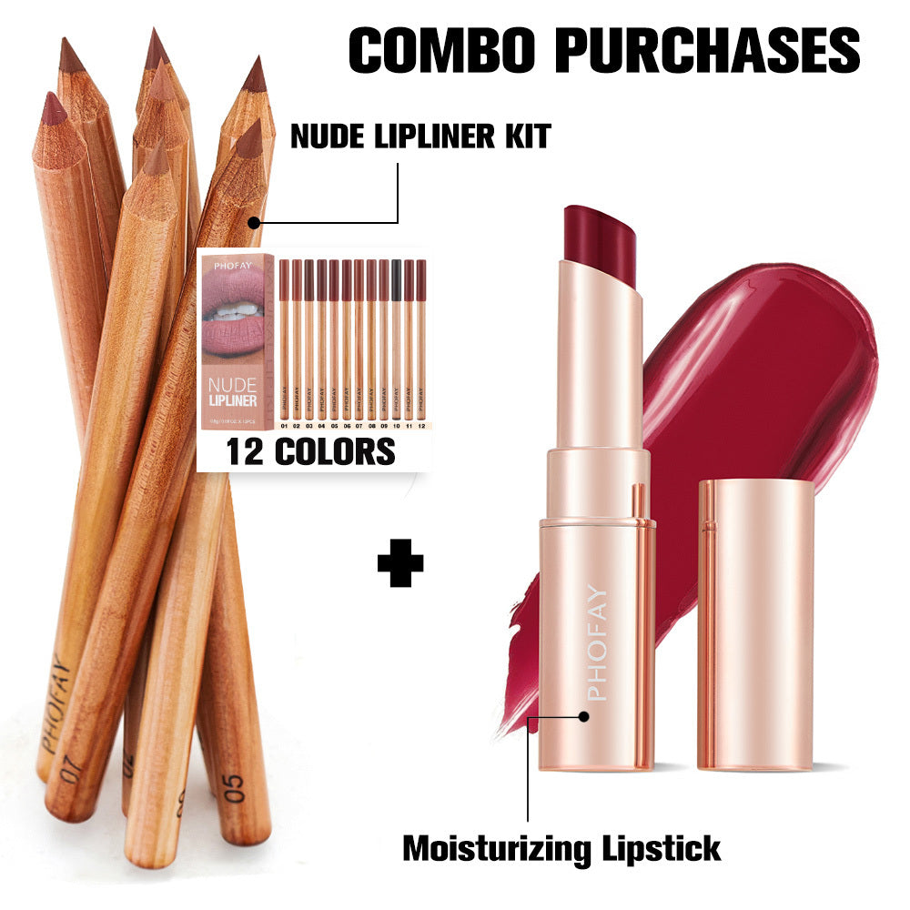 PHOFAY Nude Lipliner Kit And Volumizing Mascara