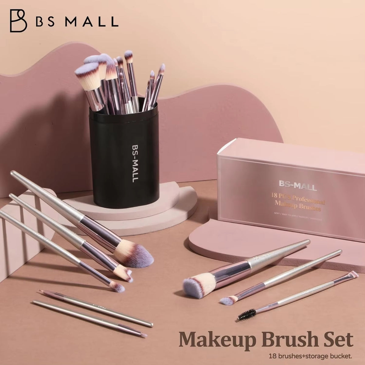 Makeup Brushes With Case Set Portable LED Mirror