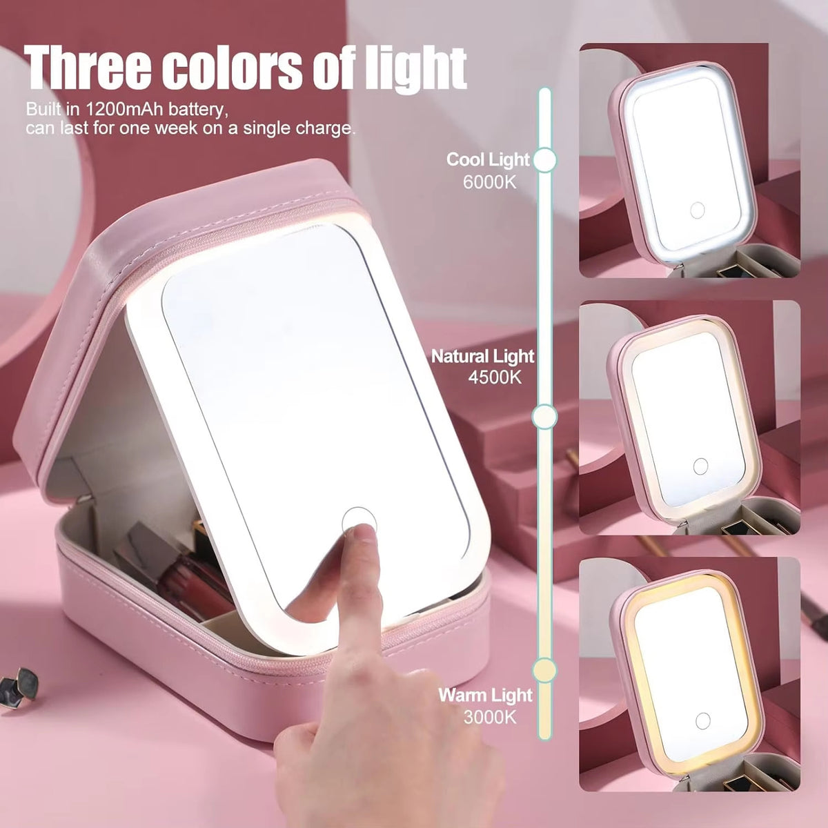 Makeup Brushes With Case Set Portable LED Mirror